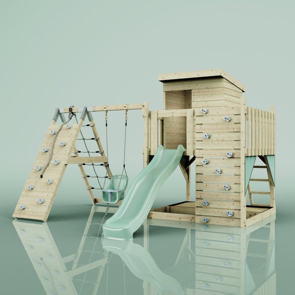 PolarPlay Spielturm Freja aus Holz in Grün Babyschaukel