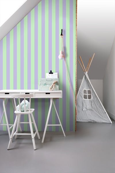 ESTAhome Tapete Streifen Lila und Grün - 50 x 900 cm - 131573