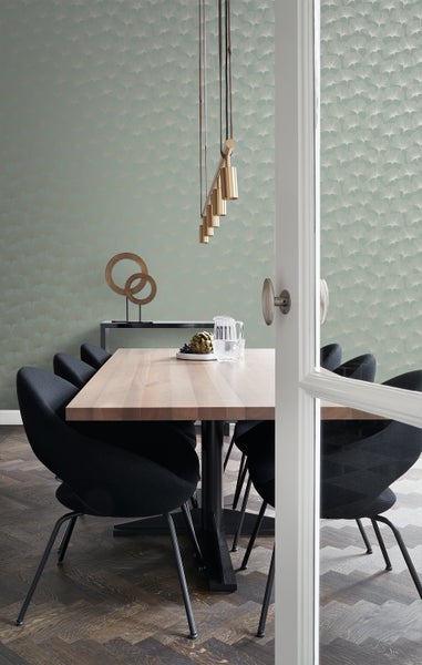 Origin Wallcoverings Tapete Ginkgoblätter Salbeigrün - 53 cm x 10.05 m - 347733
