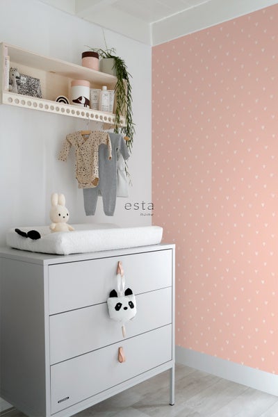 ESTAhome Tapete Herzchen Pfirsichrosa - 53 cm x 10.05 m - 128831