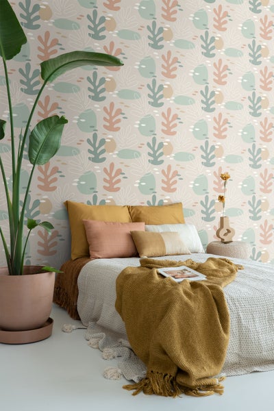 ESTAhome Tapete Koralle Terrakotta, Graugrün und Grau - 50 x 900 cm - 139542