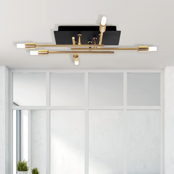 Moderne Deckenleuchte mit geradlinigem Design in Goldoptik und schwarzen Elementen