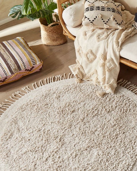 Teppich BITLIS Hellbeige ø 140 cm Baumwolle