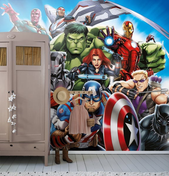 Wandbild mit Avengers-Motiven in einem Kinderzimmer