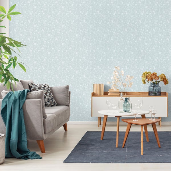 Sanders und Sanders Tapete Blumen Mintgrün und Weiß - 53 cm x 10 m - 640193