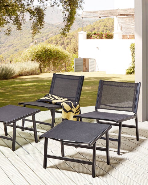 Gartenstuhl 2er Set MARCEDDI mit Fußstütze Metall Schwarz