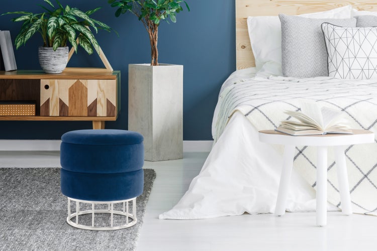 Hocker elegant, mit Stauraum Dunkelblau Rund Ø 37,5 cm