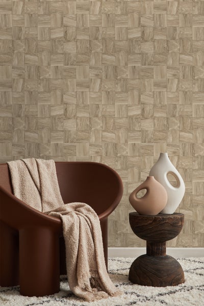 Origin Wallcoverings Tapete quadratische Holzstücke Beige - 50 x 900 cm - 347930