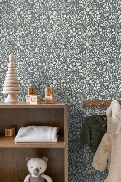 ESTAhome Tapete Blumen Blaugrün - 50 x 900 cm - 131249