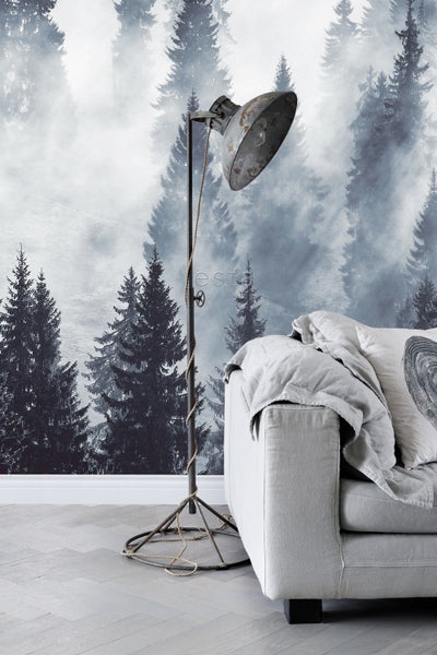 ESTAhome Fototapete nebliger Wald Grün - 1,86 x 2,79 m - 158909