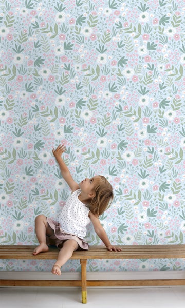 ESTAhome Tapete Blumen Grün und Rosa - 50 x 900 cm - 131066