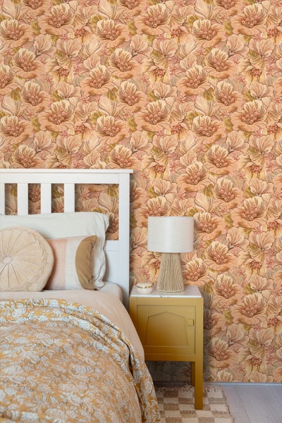 ESTAhome Tapete Blumenmuster Hellbraun, Beige und Gelb - 50 x 900 cm - 131292