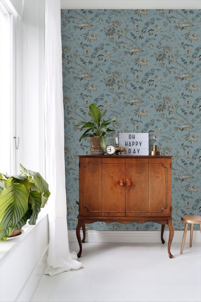 ESTAhome Tapete Blumenmuster Vintage Blau - 50 x 900 cm - 139402