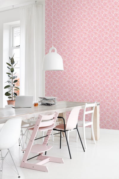 ESTAhome Tapete Gänseblümchen Rosa und Orange - 53 cm x 10.05 m - 131149
