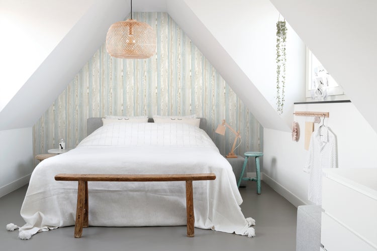 ESTAhome Tapete Holzoptik Hellblau und Beige - 53 cm x 10,05 m - 148625