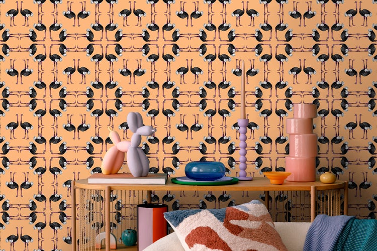 Walls4You Tapete Flamingos Orange und Schwarz - 53 cm x 10 m - 640120
