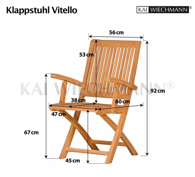 Klappstuhl Vitello mit Maßangaben