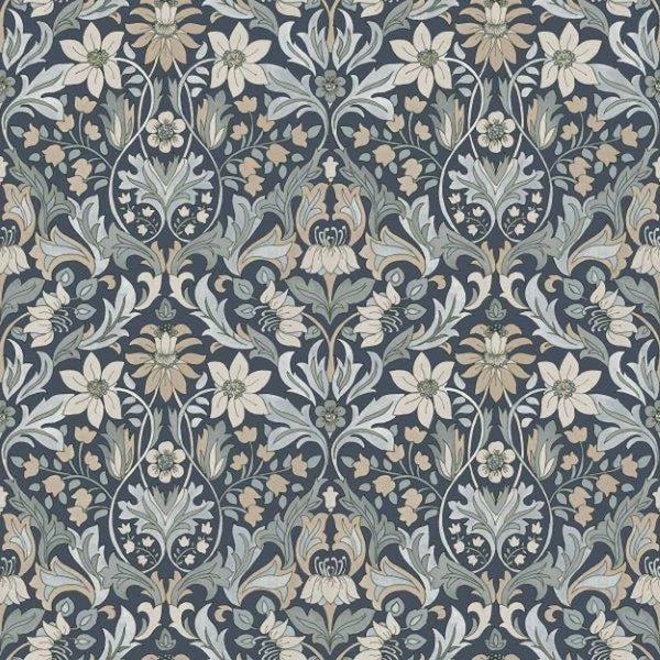 Borastapeter Tapete Blumenmuster im Jugendstil Graublau - 53 cm x 10.05 m - 660944