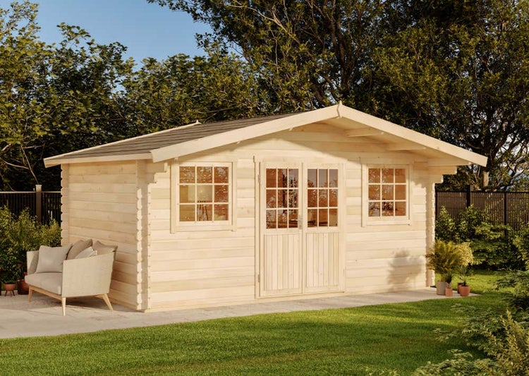 Alpholz Gartenhaus Caroline-44 A ISO Gartenhaus aus Holz, Holzhaus mit 44 mm Wandstärke, Blockbohlenhaus mit Montagematerial