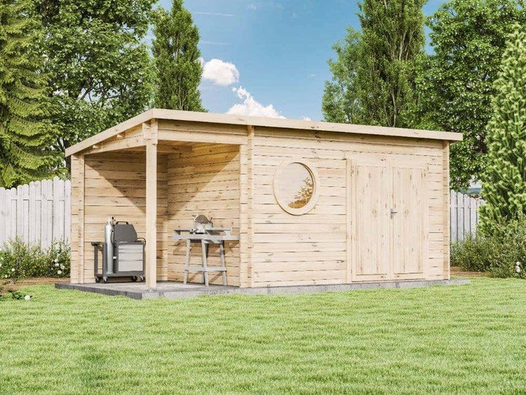 Alpholz Gartenhaus Maria-Rondo 44 C Gartenhaus aus Holz in natur, Holzhaus mit 44 mm Wandstärke inklusive Schleppdach, Blockbohlenhaus mit Montagematerial imprägniert 5,5x2,8m