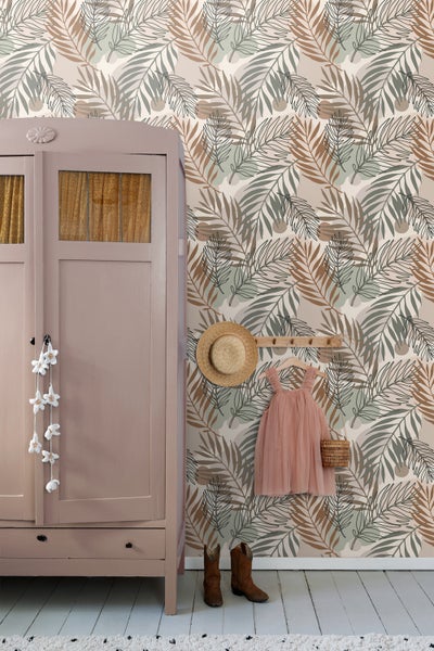ESTAhome Tapete Blätter Beige und Graugrün - 50 x 900 cm - 139822