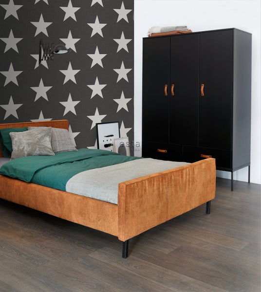 ESTAhome Tapete Sterne auf Jeansstoff Dunkelgrau - 53 cm x 10.05 m - 138979