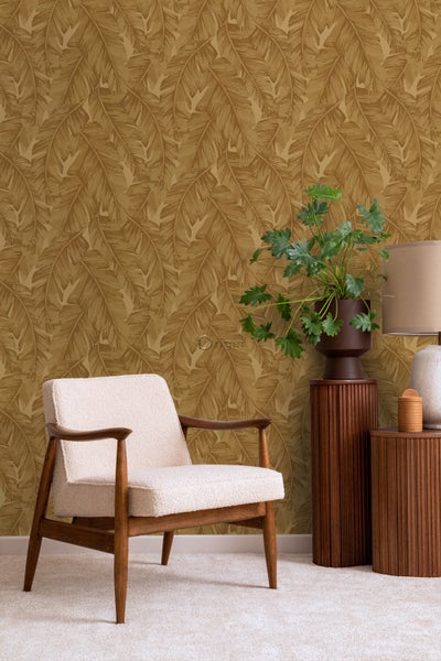 Origin Wallcoverings Tapete Palmblätter Ockergelb - 50 x 900 cm - 347891