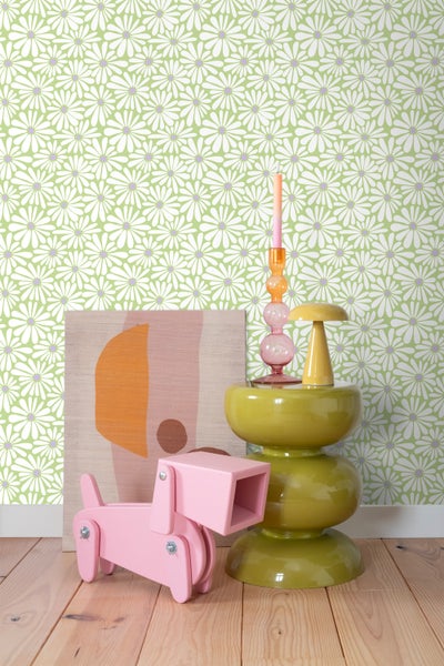 ESTAhome Tapete Gänseblümchen Grün und Lila - 50 x 900 cm - 131154