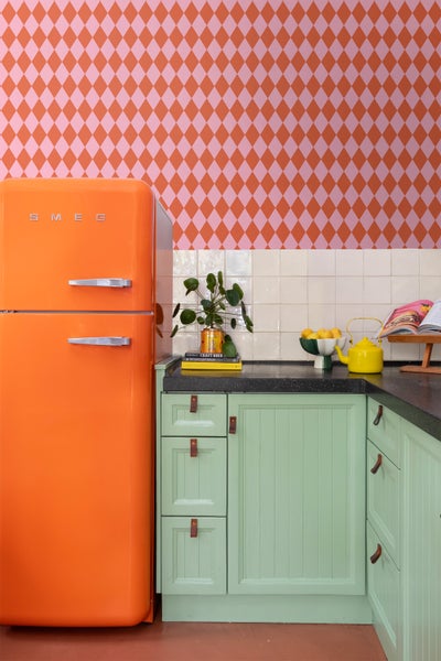 ESTAhome Tapete Karomuster Orange und Rosa - 50 x 900 cm - 131602
