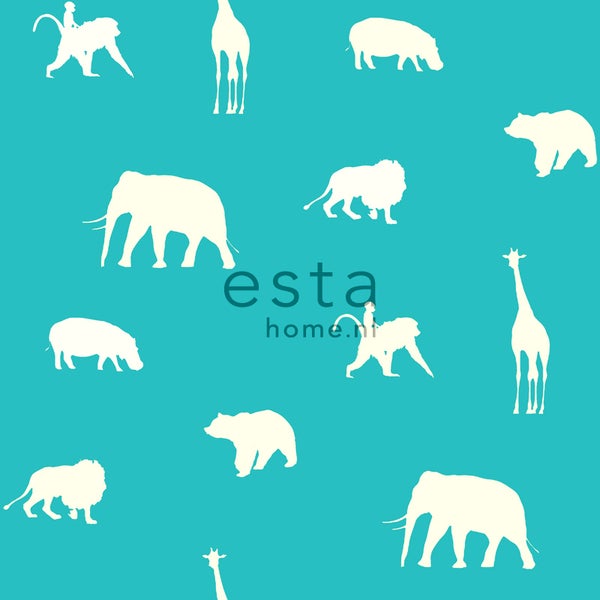 ESTAhome Tapete Tiere Türkis - 53 cm x 10.05 m - 137337