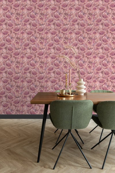 ESTAhome Tapete Blumenmuster Lila und Rosa - 50 x 900 cm - 131293