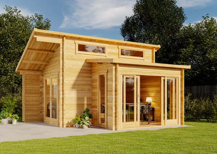 Alpholz Gartenhaus Lausitz-40 ISO mit Schiebetür aus Holz in braun Holzhaus Wandstärke: 40 mm Blockbohlenhaus