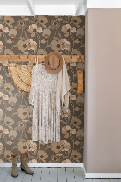 ESTAhome Tapete Blumen Beige und Braun - 50 x 900 cm - 130989