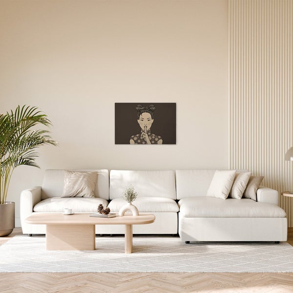 Dekoratives Wandbild im Wohnzimmer mit asiatischem Motiv einer Frau