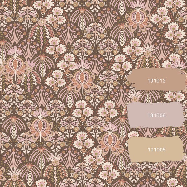 ESTAhome Tapete Blumenmuster im Jugendstil Altrosa und Braun - 50 x 900 cm - 130974