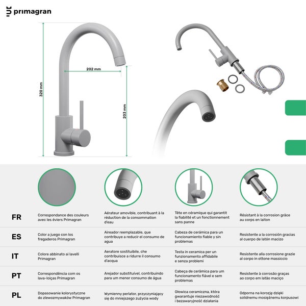 Primagran Wasserhahn mit Maßen für Küchenspüle