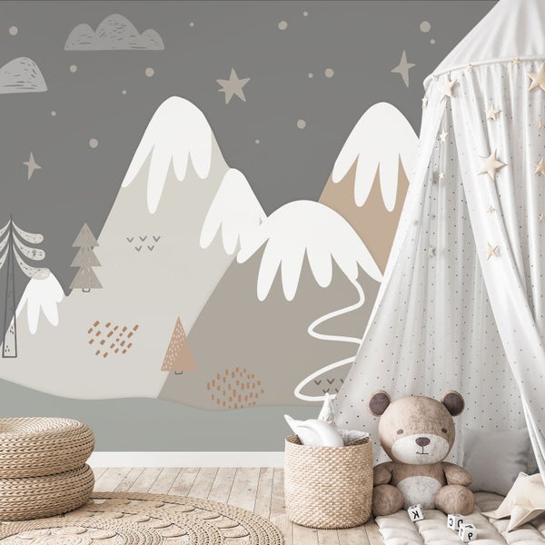 Kindertapete Berge Nacht 500 x 280 cm
