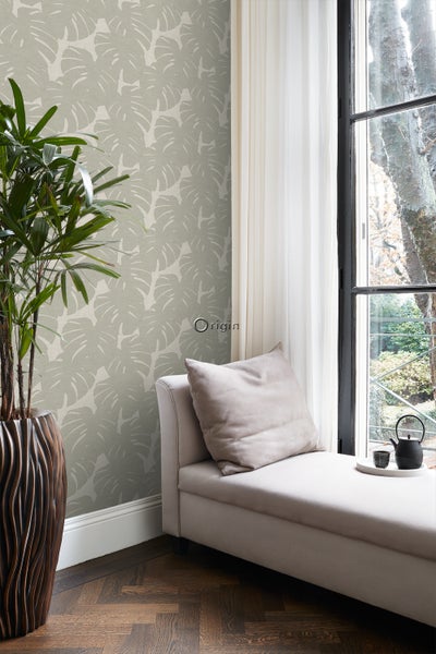 Origin Wallcoverings Tapete Blätter in Leinen-Optik Beigebraun - 53 cm x 10.05 m - 347761