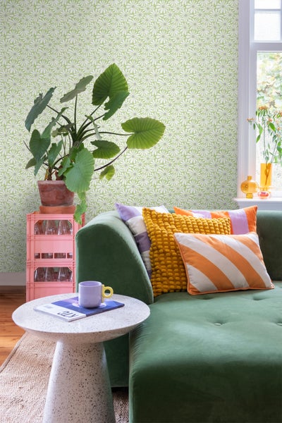 ESTAhome Tapete Gänseblümchen Grün und Lila - 50 x 900 cm - 131154