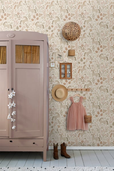 ESTAhome Tapete Einhörner Beige und Terrakottarosa - 53 cm x 10.05 m - 139806