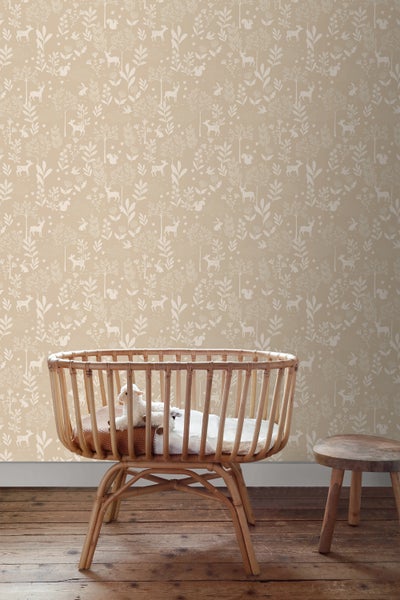ESTAhome Tapete Wald mit Waldtieren Beige - 53 cm x 10.05 m - 139757