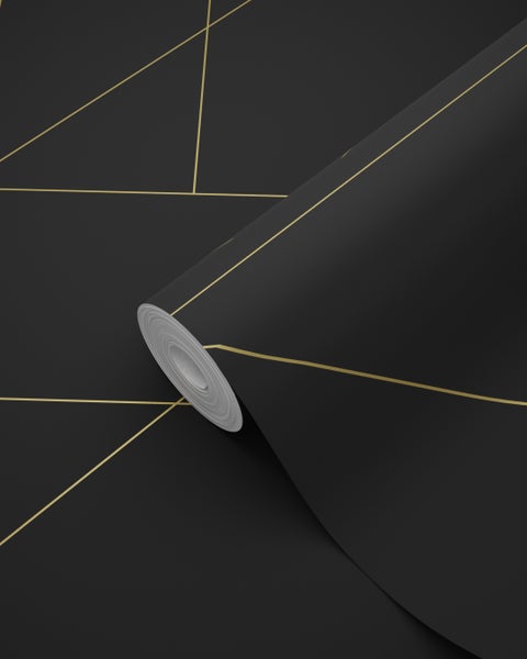 ESTAhome Tapete grafische Linien Schwarz und Gold - 53 cm x 10.05 m - 139144