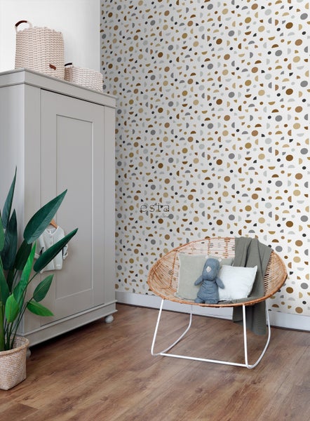 ESTAhome Tapete grafisches Motiv Weiß, Grau und Beige - 53 cm x 10.05 m - 139278