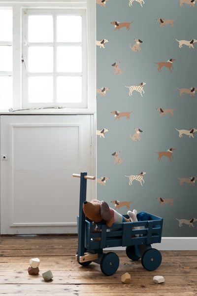 ESTAhome Tapete Hunde Blau und Braun - 50 x 900 cm - 131381
