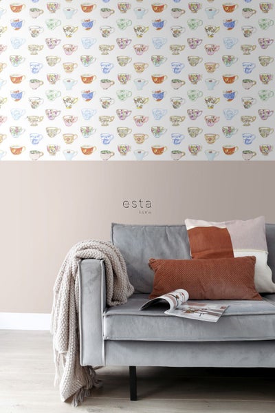 ESTAhome XXL-Vliestapete bemalte Teetassen Mehrfarbig - 50 x 900 cm - 158110