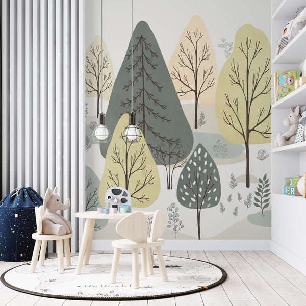 Kindertapete Pastell Wald 150 x 280 cm