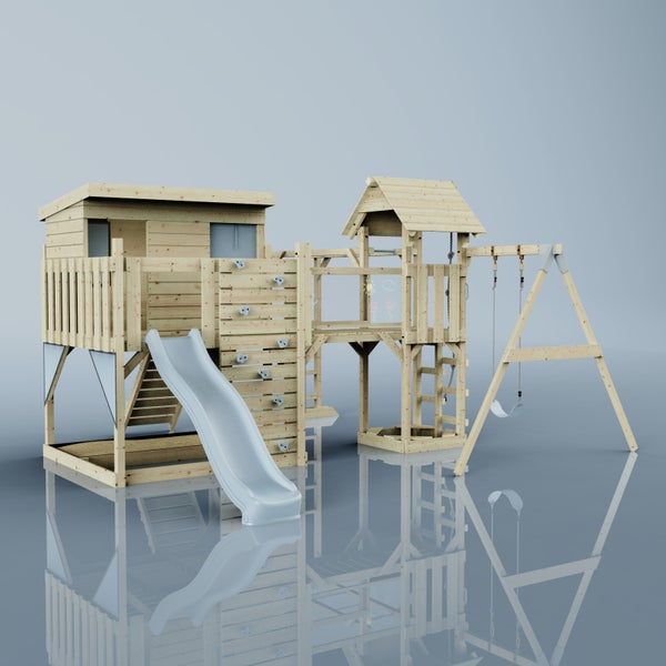 Spielturm mit Rutsche, Schaukel und Kletterwand