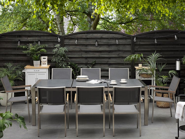 Gartenmöbel Set 8-Sitzer GROSSETO Dreifachplatte Granit geflammter Schwarz