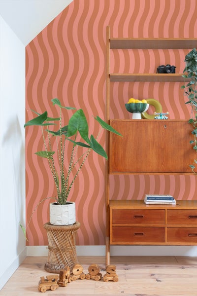 ESTAhome Tapete wellenförmige Streifen Rosa - 50 x 900 cm - 131609