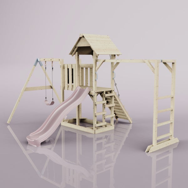 PolarPlay Spielturm Strömsund aus Holz in Rosa,